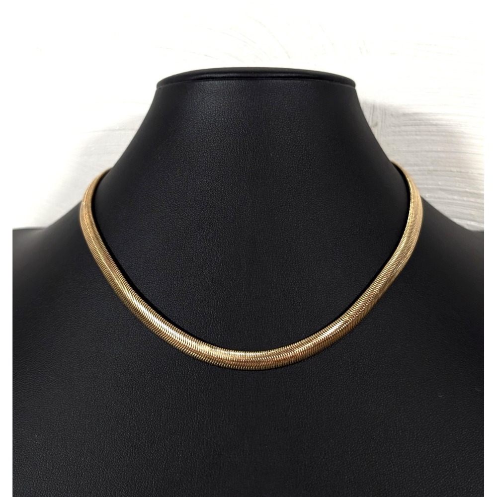 Sugarfix Gold Tone Flat Snake Omega Chain Necklace Minimalist 18"